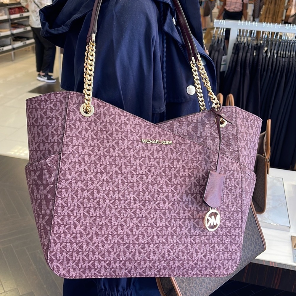 Michael Kors Jet Set Travel Large Chained Tote Shoulder Bag MK Bordeaux Multi - Picture 8 of 16